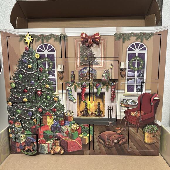 Byers Choice Ltd Traditions Fireside Wooden Advent Calendar 2003 Christmas - Picture 1 of 11